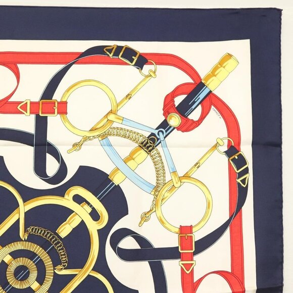 HERMES Carre 90 Scarf ""Eperon d'or"" Silk Navy Auth 142397 - Picture 4 of 16